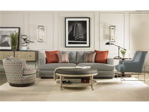 luxury living room featuring grey sofa with grey chairs with round grey table