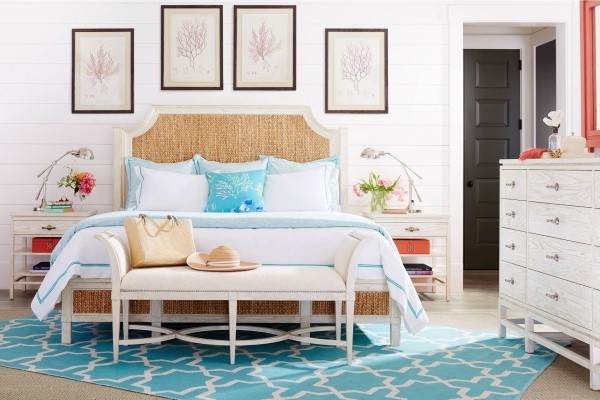 luxury home furniture master bedroom with light blue and white color scheme with white furniture and light blue accents
