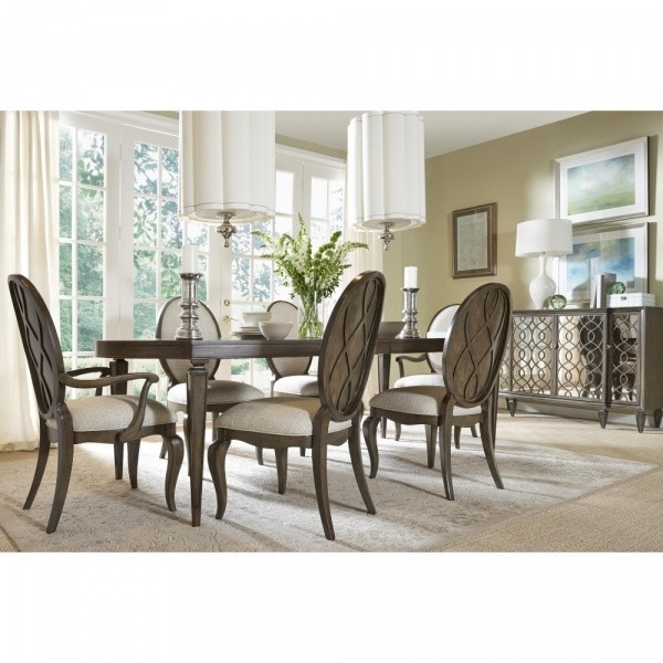 luxury dining room with wooden dining room set with six chairs and grey accents