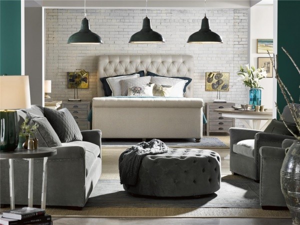 luxury home furniture master bedroom and living room combined with grey color selection